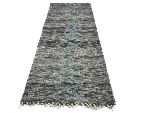8 Feet Moroccan Gray Hand Woven Wool Runner Rug